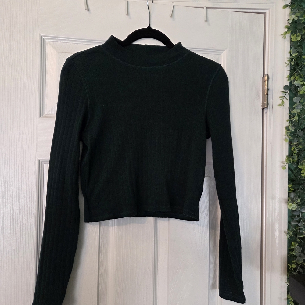 Women's Long Sleeve Ribbed Mock Neck Top - Green American Eagle